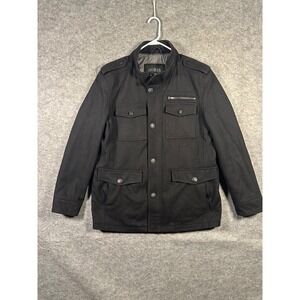 Guess Mens XL Black Military Style Wool Blend Jacket Full Zip Button Up